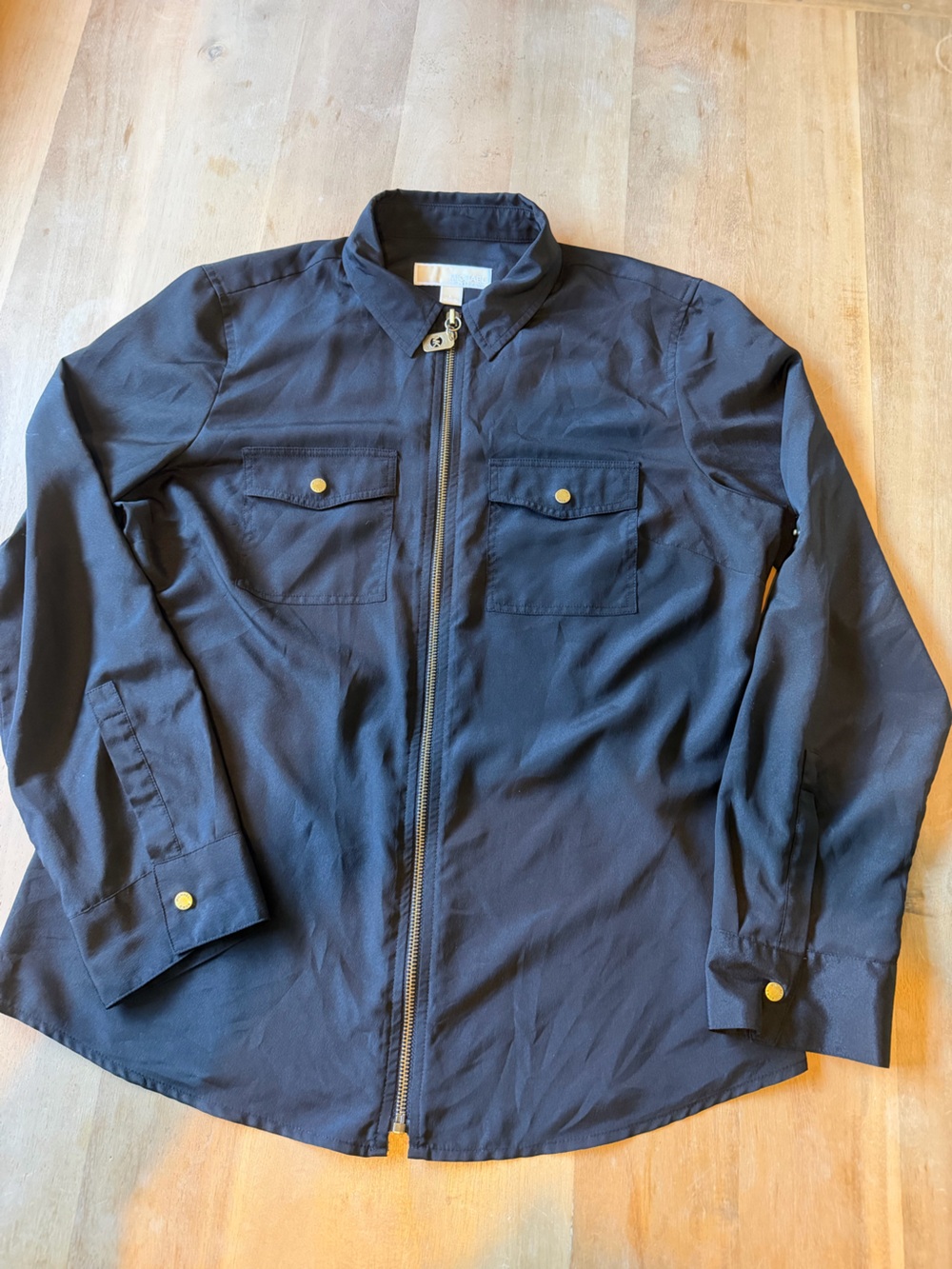 Michael Kors Black Button-Front Zip Shirt with Gold Hardware - Picture 2 of 4